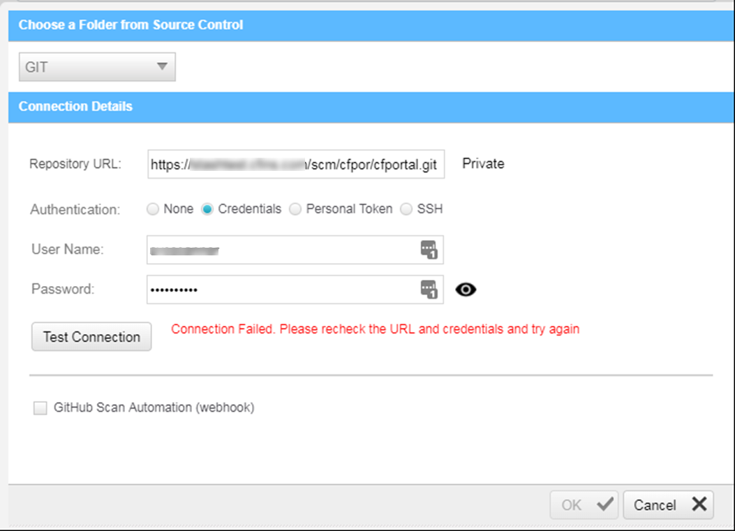 Troubleshooting the Git Source Control Connection