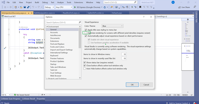 After you install Cx-plugins to Visual Studio screen is stuck and not able  to see any results/ screen is blank